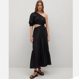 Mango Black One shoulder cutout dress
